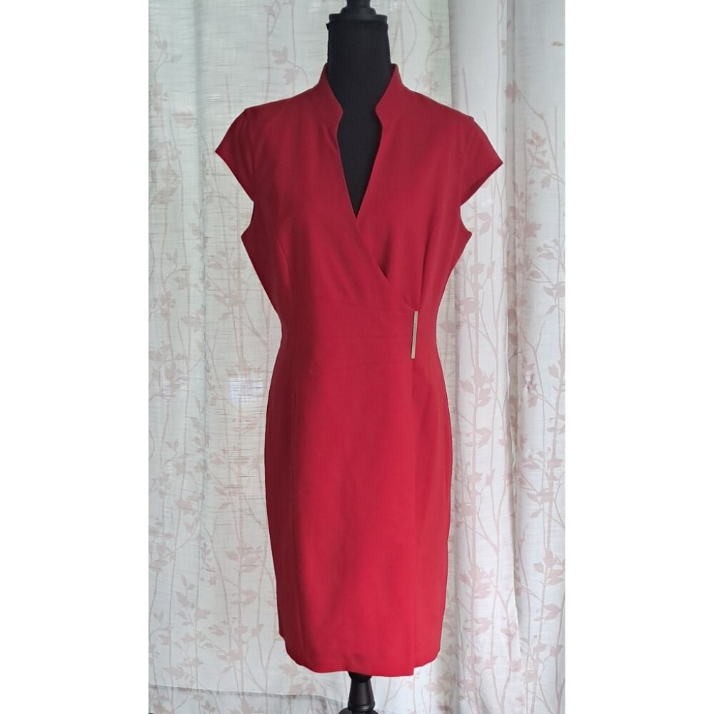 Calvin Klein Cap Sleeve Wrap Dress with Snap Detail